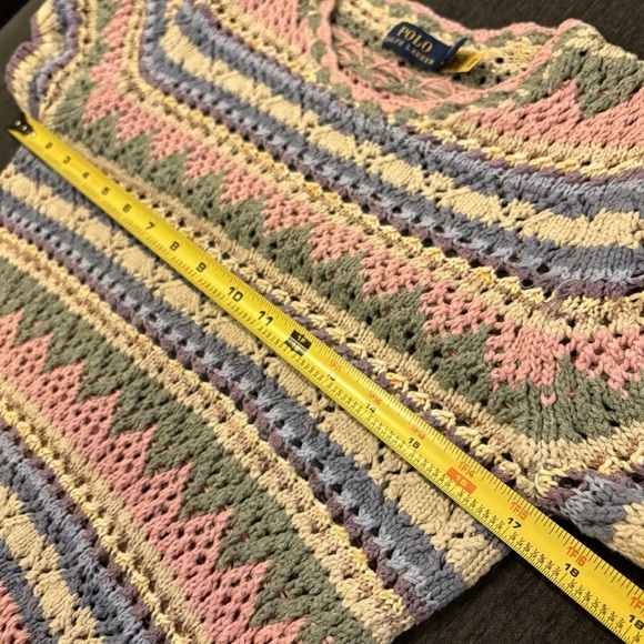 Ralph Lauren Crocheted Knit Sweater Top Crewneck Tee Pastel Vintage Striped S - Picture 12 of 14